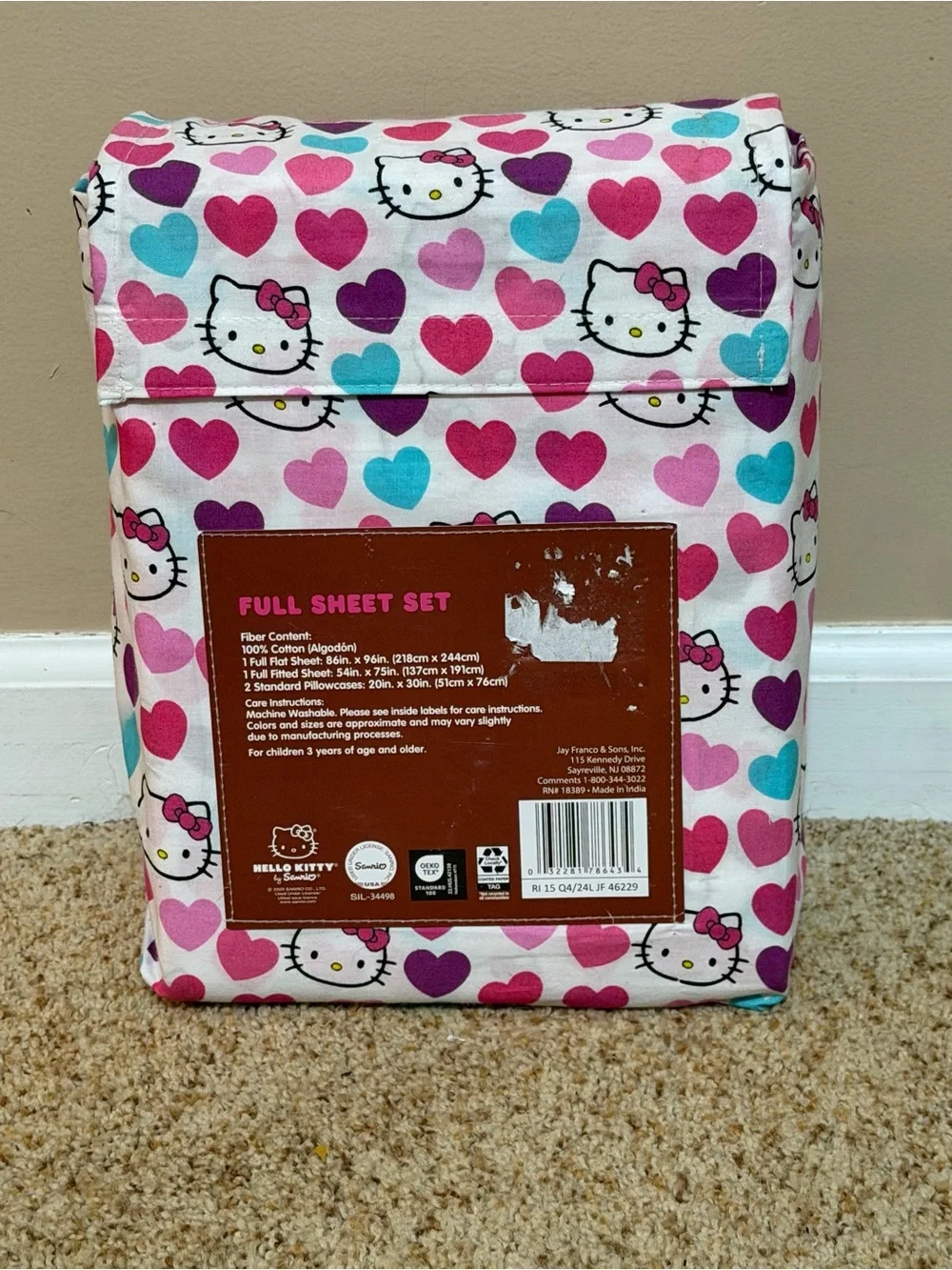 Hello Kitty Heart Print Full Sheet Set – Pink, Purple, Blue